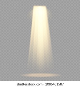 Collection of stage lighting spotlights, scene, stage lighting large collection, projector light effects, bright yellow lighting with spotlights, spot light isolated on transparent background, vector.
