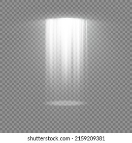 Colección de focos de iluminación escénica, escena, iluminación escénica gran colección, efectos de luz del proyector, iluminación amarillo brillante con focos, luz spot aislada sobre fondo transparente, vector.
