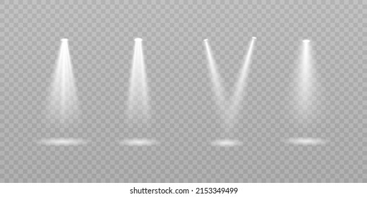 Colección de iluminación de escenario, efectos transparentes. Iluminación brillante con focos.Vector