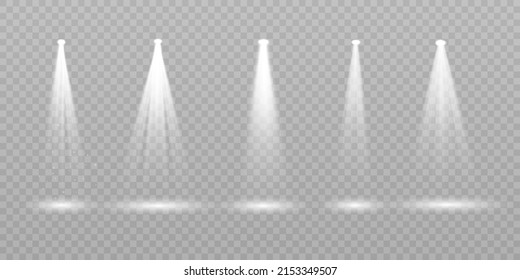 Collection of stage lighting, transparent effects. Bright illumination with spotlights.Vector