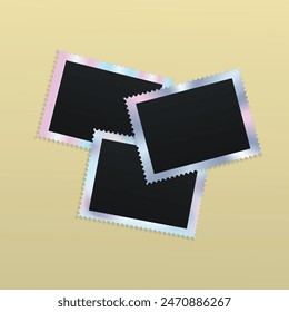 a collection of stamp templates or photo frame templates with hologram colored wavy edges