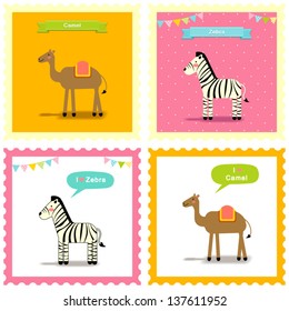 Collection of stamps animals camel and zebra