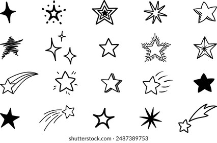 Collection of star doodles, shooting star, illustration