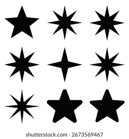 Coleção de Ícones Estrelas com Diferentes Pontos Isolados no Fundo Branco Simbolizando Realização e Excelência para Projetos de Design Gráfico