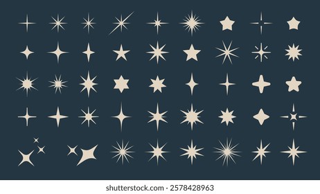 Collection of abstract sparkles star icons. Graphic geometric symbols of stars.