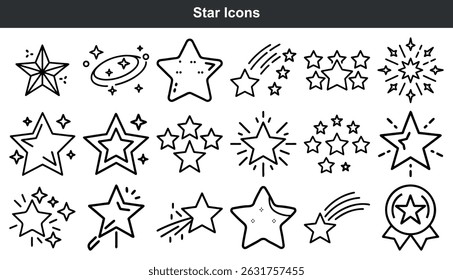 Collection of star icons line art design elements