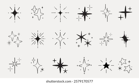 A collection of star icons in various styles. Star shapes, star designs, and patterns are creatively displayed in this set illustrations. Element vector set.