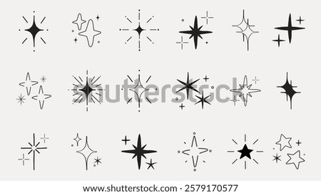 A collection of star icons in various styles. Star shapes, star designs, and patterns are creatively displayed in this set illustrations. Element vector set.