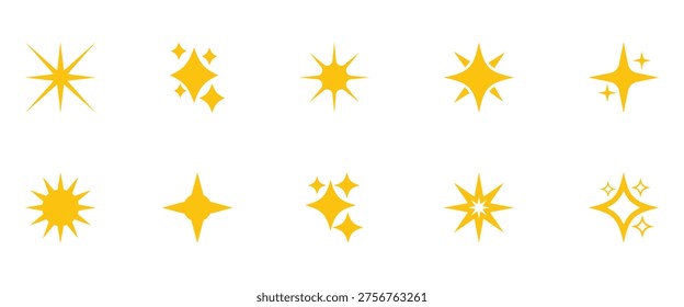 collection of star icons in vector, shining icons, sparkling icon. Different sparkle star shapes icon collection, shine stars sparkles signs, bling decoration.