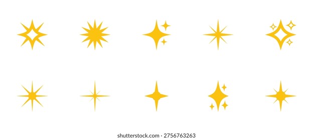collection of star icons in vector, shining icons, sparkling icon. Different sparkle star shapes icon collection, shine stars sparkles signs, bling decoration.