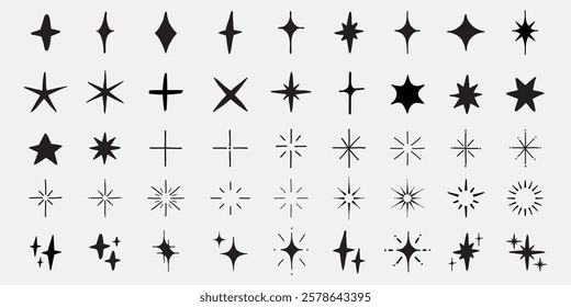 A collection of star shapes, featuring various star designs. These star shapes vary in style. Element vector set.