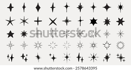 A collection of star shapes, featuring various star designs. These star shapes vary in style. Element vector set.