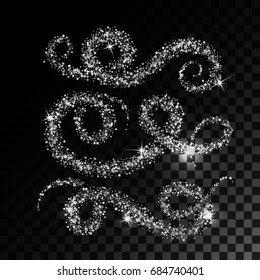 Collection Star Silver waves and Stardust. Vector illustration sparkles