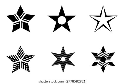 A collection of star variations and cosmic stellar patterns, a vector illustration.