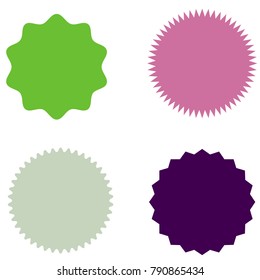 Collection of starburst, sunburst badges, labels, stickers. Blue color. Simple flat style. Vintage, retro. Design elements. A set of different types icon. Vector illustration 