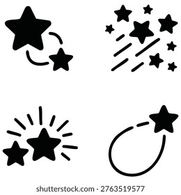Collection of starfall flat icons set isolated on white background