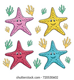 collection of starfish with different color and using colored doodle art
