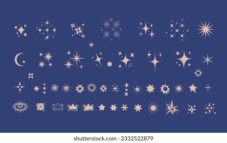 Collection of stars icons and stickers with geometric shapes 
in retro style