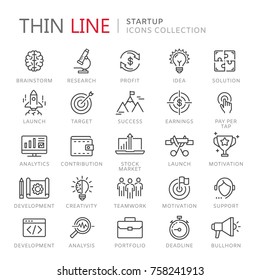 Collection of startup thin line icons