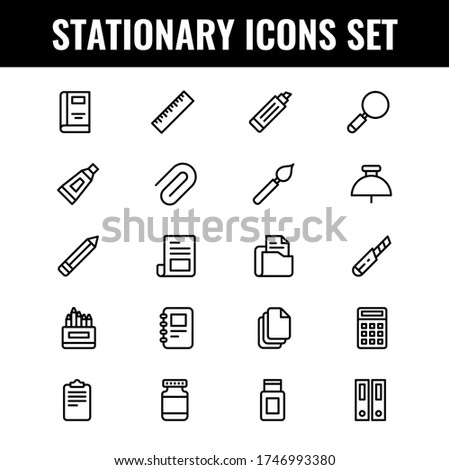 Collection of Stationary Icon in Black Thin Line Art.