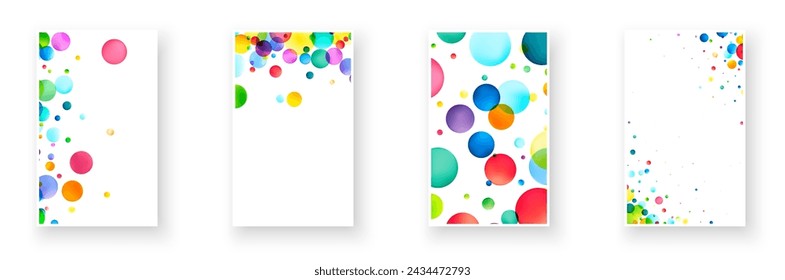 A collection of stationery designs adorned with colorful bubbles in various placements, perfect for invitations, announcements, or personal stationery with a fun twist.