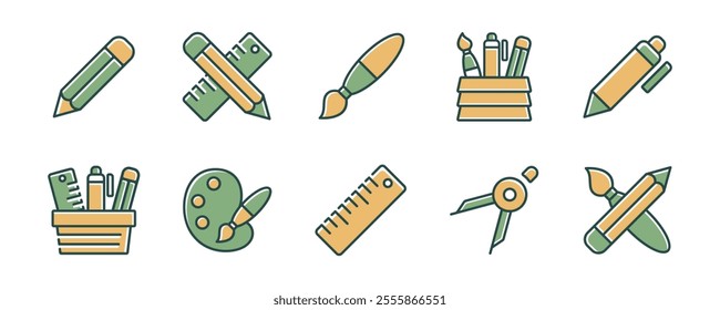 collection of stationery icon set. office or school supply writing work equipment signs vector illustration