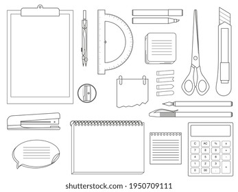 Collection of stationery - stickers, notebooks. tools isolated on white background. Vector illustration