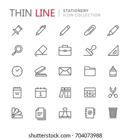 Collection of stationery thin line icons