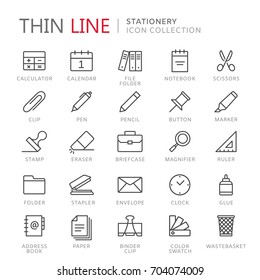 Collection of stationery thin line icons