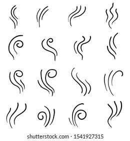 Collection of steam icon for design template, smell sign, wave logo and smoke symbol with Creative doodle abstract concept, vector illustration