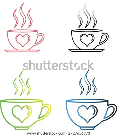 A collection of steaming cups with heart designs in various colors, symbolizing warmth and love