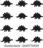 Collection of stegosaurus black silhouettes 