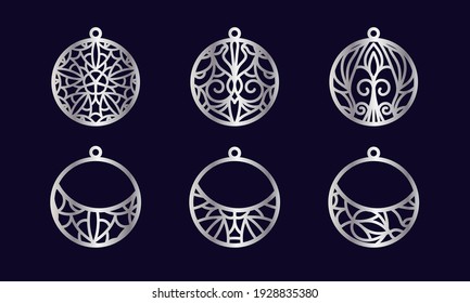 Collection of stencils of decorative round earrings with an oriental pattern. Suitable for cutting and printing