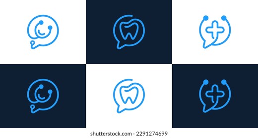 Collection of stethoscope logo design with chat bubble design graphic design vector illustration. Health consult symbol, icon, creative.