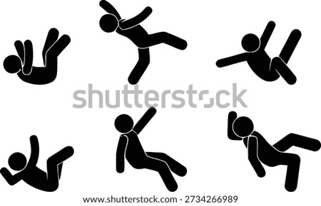 A collection of stick figures demonstrating various types of falls and tumbles.