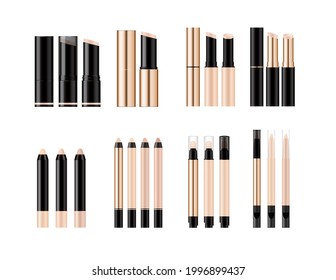 Collection of stick and pencil concealer. Mock-up of cosmetic product for beauty and makeup, base 