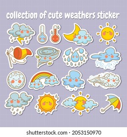collection sticker of cute weather cartoon character