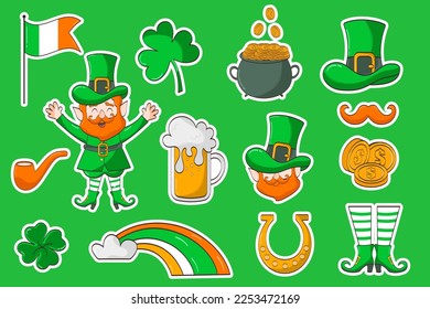 Collection of sticker elements for St. Patrick's Day. Vector