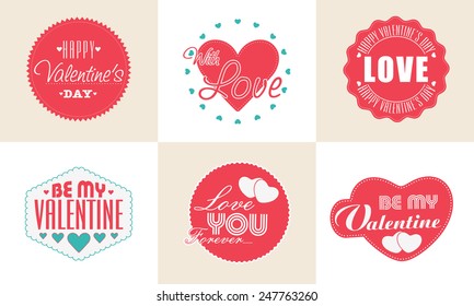 Collection of sticker or labels for Happy Valentines Day celebration.