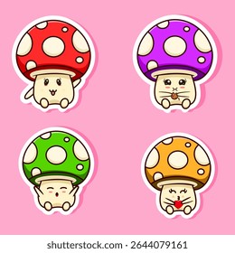 Collection Sticker of Mini Mushroom Kawaii Cartoon Design