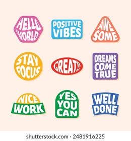 collection of stickers adorned with motivational phrases and encouraging words.