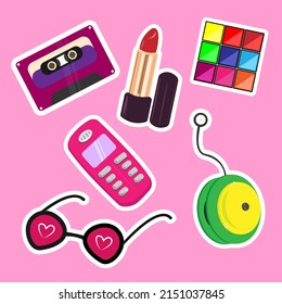 Collection of stickers beautiful reto stickers Vector illustration of graphic design icons y2k, 90s.
