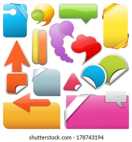 Collection of stickers, different shapes and colors.Vector illustration.