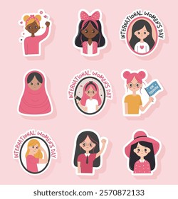 A collection of stickers featuring different women celebrating empowerment.