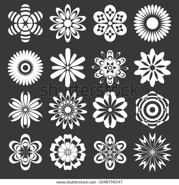 Collection Stickers Flowers Set Silhouettes Flowers Stock Vector ...