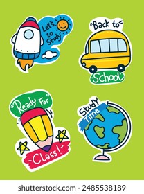 a collection of stickers Hand drawn school sticker collection.