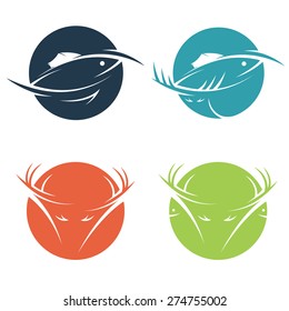 collection of stickers with hunting and fishing theme