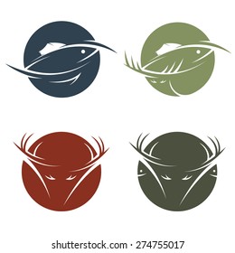 collection of stickers with hunting and fishing theme