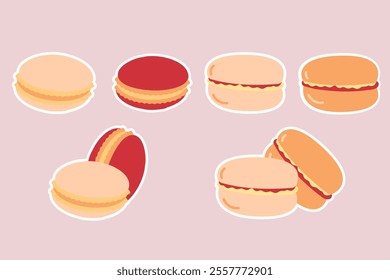 Collection stickers of macarons pastries French cuisine