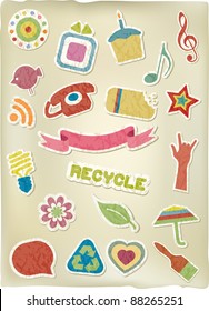 collection of stickers on crumpled paper effect